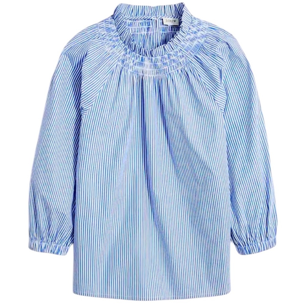 NWT J Crew Factory Women’s Smocked Neck Top in Blue/ White‎ Size XXS